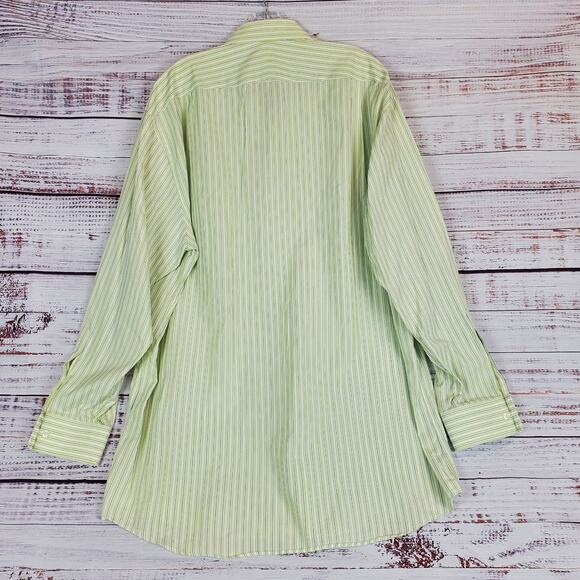 Hickey Freeman Green White Blue Striped Long Sleeve Shirt Button Down Size 17- L - Picture 4 of 9